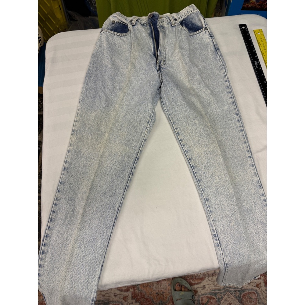 Vintage 80s Sasson Acid Wash High Waisted Ankle Zip Jeans Light Blue Denim 28 - Picture 11 of 14